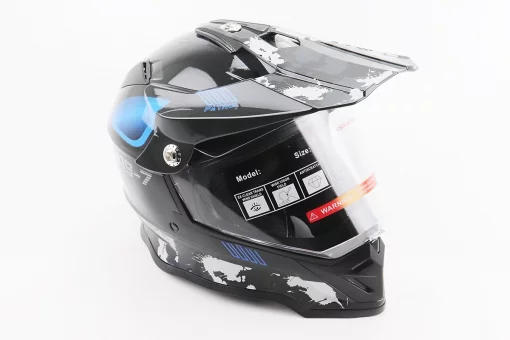 Шлем кроссовый/эндуро/АТV со стеклом BLD-819-7 L (59-60см), ЧЕРНЫЙ/СЕРО-СИНИЙ, FIX-206654