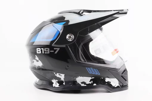 Шлем кроссовый/эндуро/АТV со стеклом BLD-819-7 L (59-60см), ЧЕРНЫЙ/СЕРО-СИНИЙ, FIX-206654