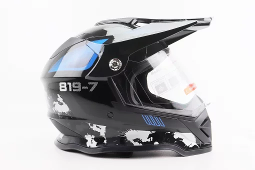 Шолом кросовий/ендуро/АТV зі склом BLD-819-7 М (57-58см), ЧОРНИЙ/СІРО-СИНІЙ, FIX-206655