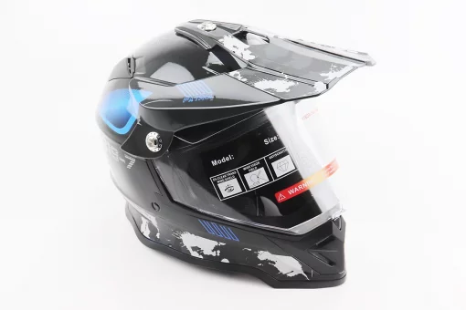 Шолом кросовий/ендуро/АТV зі склом BLD-819-7 S (55-56см), ЧОРНИЙ/СІРО-СИНІЙ, FIX-206656