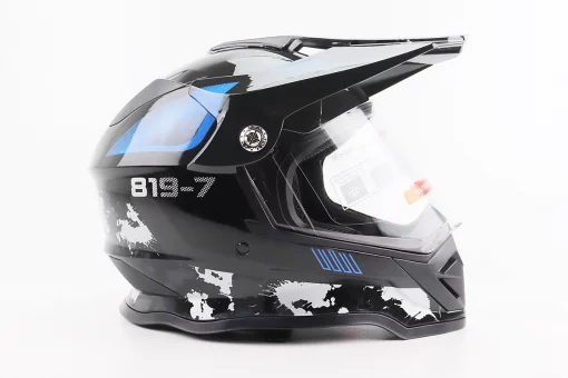 Шолом кросовий/ендуро/АТV зі склом BLD-819-7 S (55-56см), ЧОРНИЙ/СІРО-СИНІЙ, FIX-206656