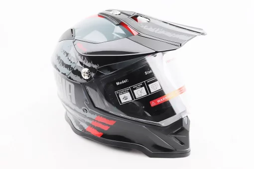 Шлем кроссовый/эндуро/АТV со стеклом BLD-819-7 М (57-58см), ЧЕРНЫЙ/СЕРО-КРАСНЫЙ, FIX-206658