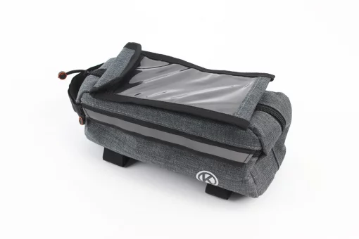 Сумка на раму с отделением для смартфона 220х90х110мм, светоотражающие полосы, крепл. на липучке, серая, FIX-409735
