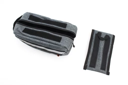 Сумка на раму с отделением для смартфона 220х90х110мм, светоотражающие полосы, крепл. на липучке, серая, FIX-409735