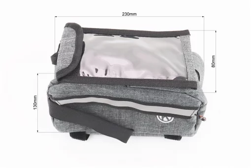 Сумка на раму с отделением для смартфона 220х90х110мм, светоотражающие полосы, крепл. на липучке, серая, FIX-409735