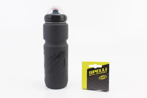 Фляга пластиковая 800мл, с защитной крышкой, чёрная матовая SWB-528-L, FIX-409743