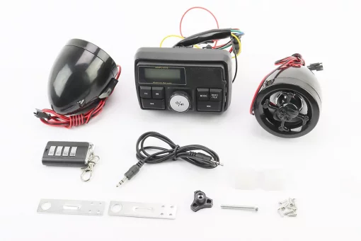 АУДІО-блок з ЖК дисплеєм (МРЗ-USB / SD, FM, пультДУ, сигналізація) + колонки 2шт (чорні "череп"), FIX-337108