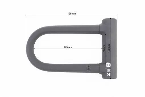 Замок противоугонный U-образный 130x195 (65х145)мм, толщина скобы 16мм под ключ, чёрный T608, FIX-409817