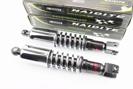 Амортизатор задний 360mm*d64mm (втулка 12mm / вилка 10mm) со стаканом регулир., хром к-кт 2шт, FIX-341274