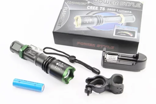 Фонарь передний 1 диод 2800 lumen алюминиевый, Li-ion 3.7V 3800mAh с зарядкой, влагозащитный, чёрный BL-1820, FIX-409906