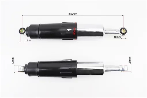 Амортизатор задний JH/CB/CG - 345мм*d60мм (втулка 12мм / втулка 10мм) закрытый регулир., черный к-кт 2шт, FIX-320314