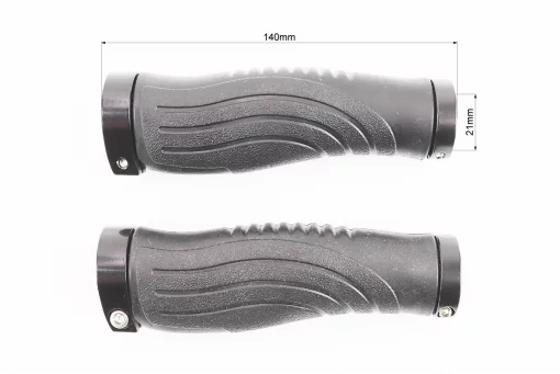 Ручки керма 140мм з затискачем Lock-On з двох сторін, ергономічні, чорні TPR-081, FIX-403434