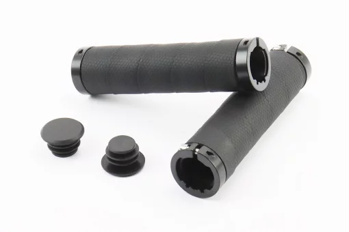 Ручки керма 130мм з затискачем Lock-On з двох сторін, екошкіра, чорні PU-192A, FIX-403461