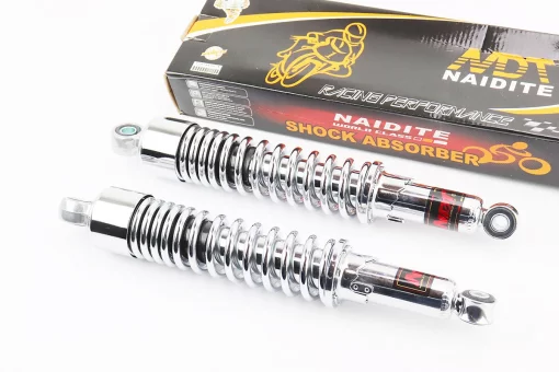 Амортизатор задний JH/CB/CG - 340мм*d55мм (втулка 12мм / втулка 10мм) регулир., хром. к-кт 2шт, FIX-351151