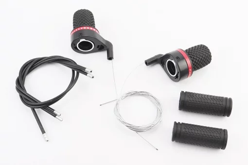 Перемикачі (грипшифт) 3x7 швидкості+рукоятки керма+троса, чорно-червоні, FIX-403837