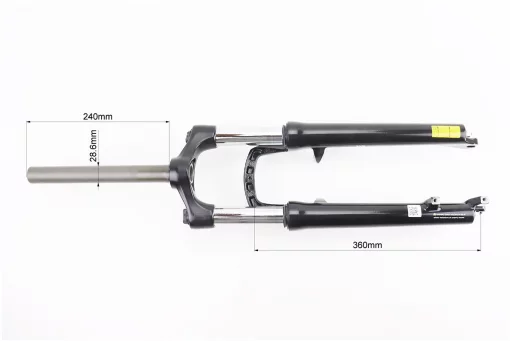 Вилка 26" амортизационная, без резьбы 1-1/8" (28,6мм), шток 240мм, с ходом 100мм, V/Disk-brake, Preload, алюминиевая, чёрная XCM