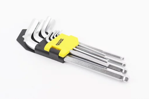 Набор Г-образных ключей удлиненных с шарообразным наконечником HEX (1,5/2/2,5/3/4/5/6/8/10мм) CrV 75-0957, FIX-702080