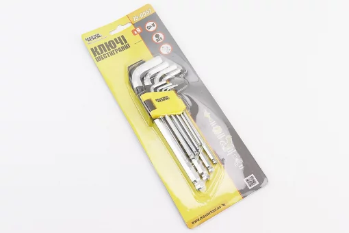 Набор Г-образных ключей удлиненных с шарообразным наконечником HEX (1,5/2/2,5/3/4/5/6/8/10мм) CrV 75-0957, FIX-702080