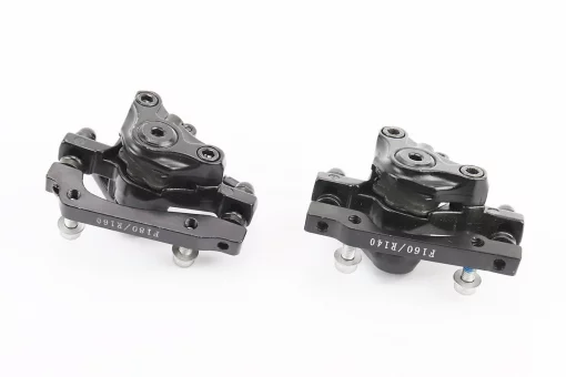 Гальмо Disk-brake переднє (F160/R140мм)+заднє (F180/R160мм), диски 160мм, кріпл. 6 болтів, чорні DX-2019, FIX-411829