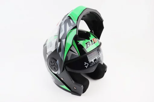 Шлем модуляр, закрытый с откидным подбородком+откидные очки BLD-159 S (55-56см), ЧЕРНО-ЗЕЛЕНЫЙ, FIX-360111