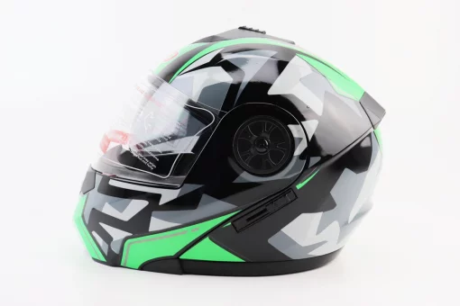 Шлем модуляр, закрытый с откидным подбородком+откидные очки BLD-159 S (55-56см), ЧЕРНО-ЗЕЛЕНЫЙ, FIX-360111