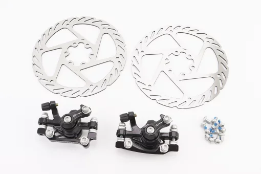 Гальмо Disk-brake переднє (F160/R140мм)+заднє (F180/R160мм), диски 160мм, кріпл. 6 болтів, чорні DX-2018, FIX-412062