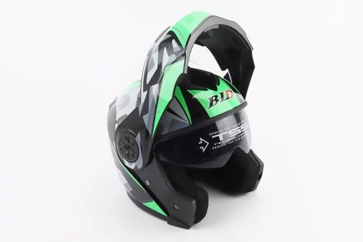 Шлем модуляр, закрытый с откидным подбородком+откидные очки BLD-159 М (57-58см), ЧЕРНО-ЗЕЛЕНЫЙ, FIX-360427