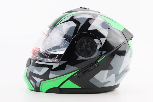 Шлем модуляр, закрытый с откидным подбородком+откидные очки BLD-159 М (57-58см), ЧЕРНО-ЗЕЛЕНЫЙ, FIX-360427