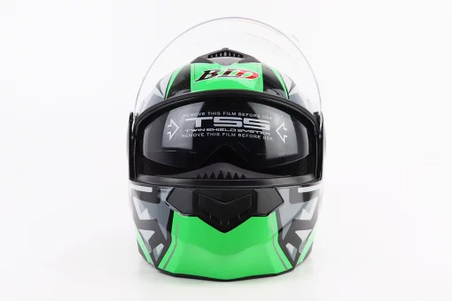 Шлем модуляр, закрытый с откидным подбородком+откидные очки BLD-159 М (57-58см), ЧЕРНО-ЗЕЛЕНЫЙ, FIX-360427