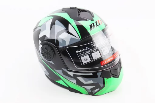 Шлем модуляр, закрытый с откидным подбородком+откидные очки BLD-159 L (59-60см), ЧЕРНО-ЗЕЛЕНЫЙ, FIX-360428