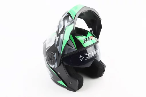 Шлем модуляр, закрытый с откидным подбородком+откидные очки BLD-159 L (59-60см), ЧЕРНО-ЗЕЛЕНЫЙ, FIX-360428