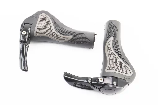 Ручки керма 140мм з затискачем Lock-On, ергономічні з ріжками, чорно-сірі RB-BT1008, FIX-406475