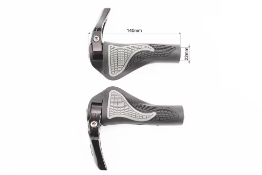 Ручки керма 140мм з затискачем Lock-On, ергономічні з ріжками, чорно-сірі RB-BT1008, FIX-406475