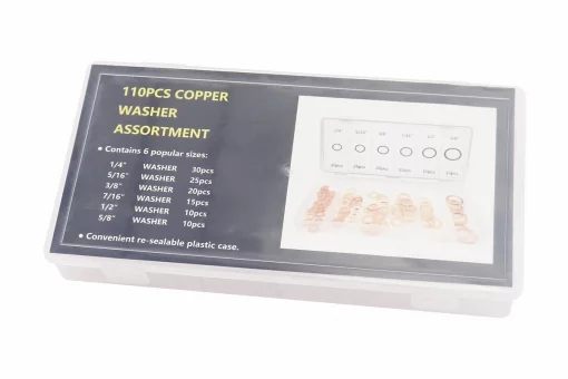 Набор шайб медных (6х10х1, 8х14х1, 10х16х1, 12х16х1,5, 14х20х2, 16х22х1,5) 6 видов, 110шт, FIX-999752