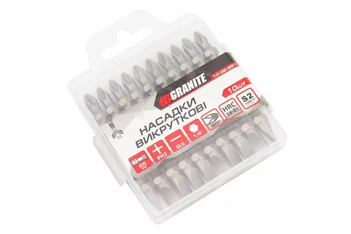 Бита двухсторонняя PH2/SL6 65мм 1/4" S2 10шт 10-26-651, FIX-703050