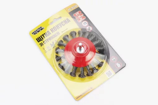 Щетка конусная со стержнем 1/4" D-100мм из плетеной проволоки 19-9310, FIX-703077