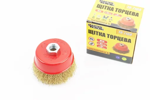 Щетка торцевая М14 D-85мм из латунированной рифленой проволоки 19-7108, FIX-703086