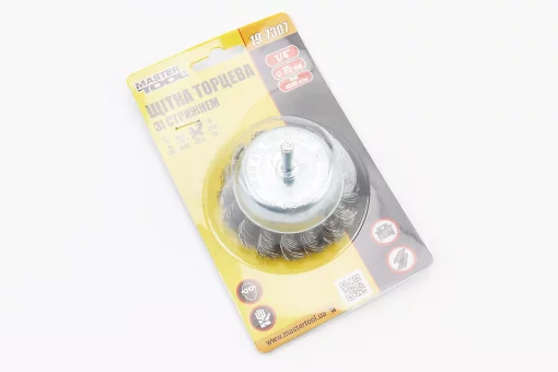 Щітка торцева зі стрижнем 1/4" D-75мм з плетеного дроту 19-7307, FIX-703092