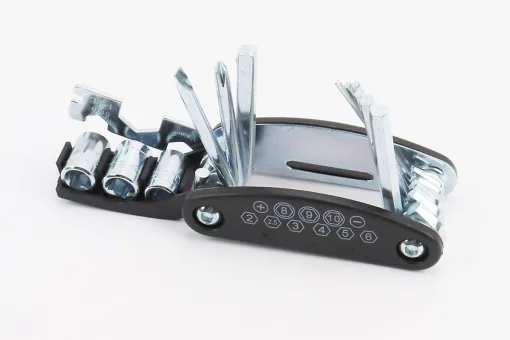 Ключ-набор 15 предметов (шестигранники 2,2.5,3,4,5,6мм, спицной ключ, отвёртки прямая и фигурная, головки 8,9,10мм, гаечные ключи