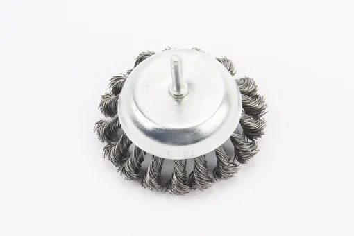 Щітка торцева зі стрижнем 1/4" D-100мм з плетеного дроту 19-7310, FIX-703095