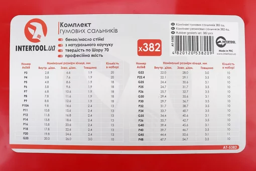 Набір манжетів 382шт різних розмірів у пластиковому боксі AT-5382, FIX-703126