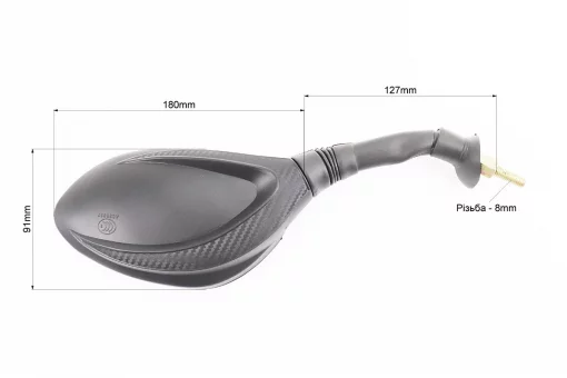 Зеркала к-кт DIO- черные с карбоновой вставкой "капли", м8 "длинная ножка в чехле резиновом" (ССС - знак качества), от 10шт -10%,