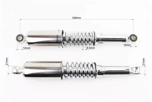 Амортизатор задний JH/CB/CG - 340мм*d55мм (втулка 12мм / втулка 10мм) со стаканом регулир., хром к-кт 2шт, FIX-338555