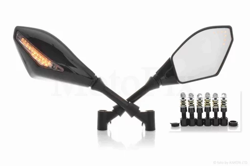 Зеркала мото с диодными повторителями поворота черные, 8/10mm #172, QT-023809