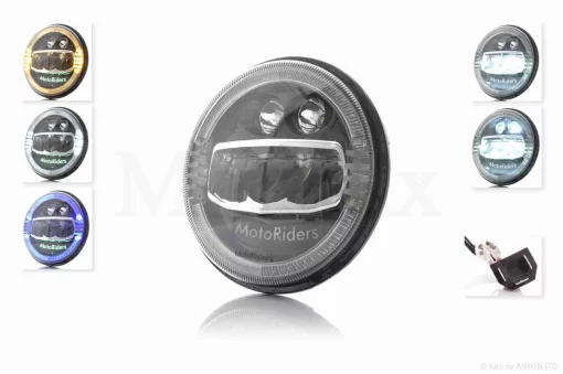 Фара мото діодна, кругла, D178, H4, 3 габарити (білий/жовтий/синій) #C88-1S1, QT-037096