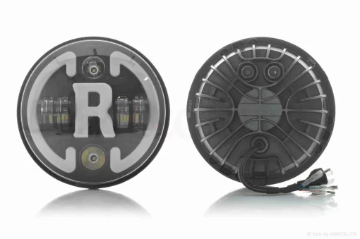 Фара мото діодна, кругла, D178, H4, 2 габарити (білий/синій), повороти #C47-9S1, QT-037229