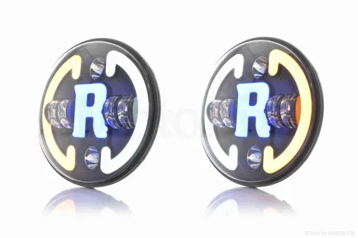 Фара мото діодна, кругла, D178, H4, 2 габарити (білий/синій), повороти #C47-9S1, QT-037229