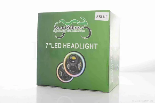 Фара мото діодна, кругла, D178, H4, 2 габарити (білий/синій), повороти #C47-9S1, QT-037229