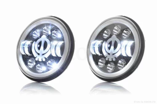 Фара мото діодна, кругла, D166, 2 габарити (білий/жовтий) #C66-BK-2P1, QT-037074