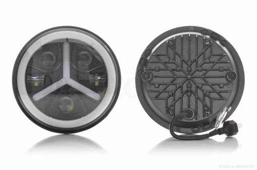 Фара мото діодна, кругла, D177, H4, 2 габарити (білий/жовтий) #C86-BK-1P1, QT-037078